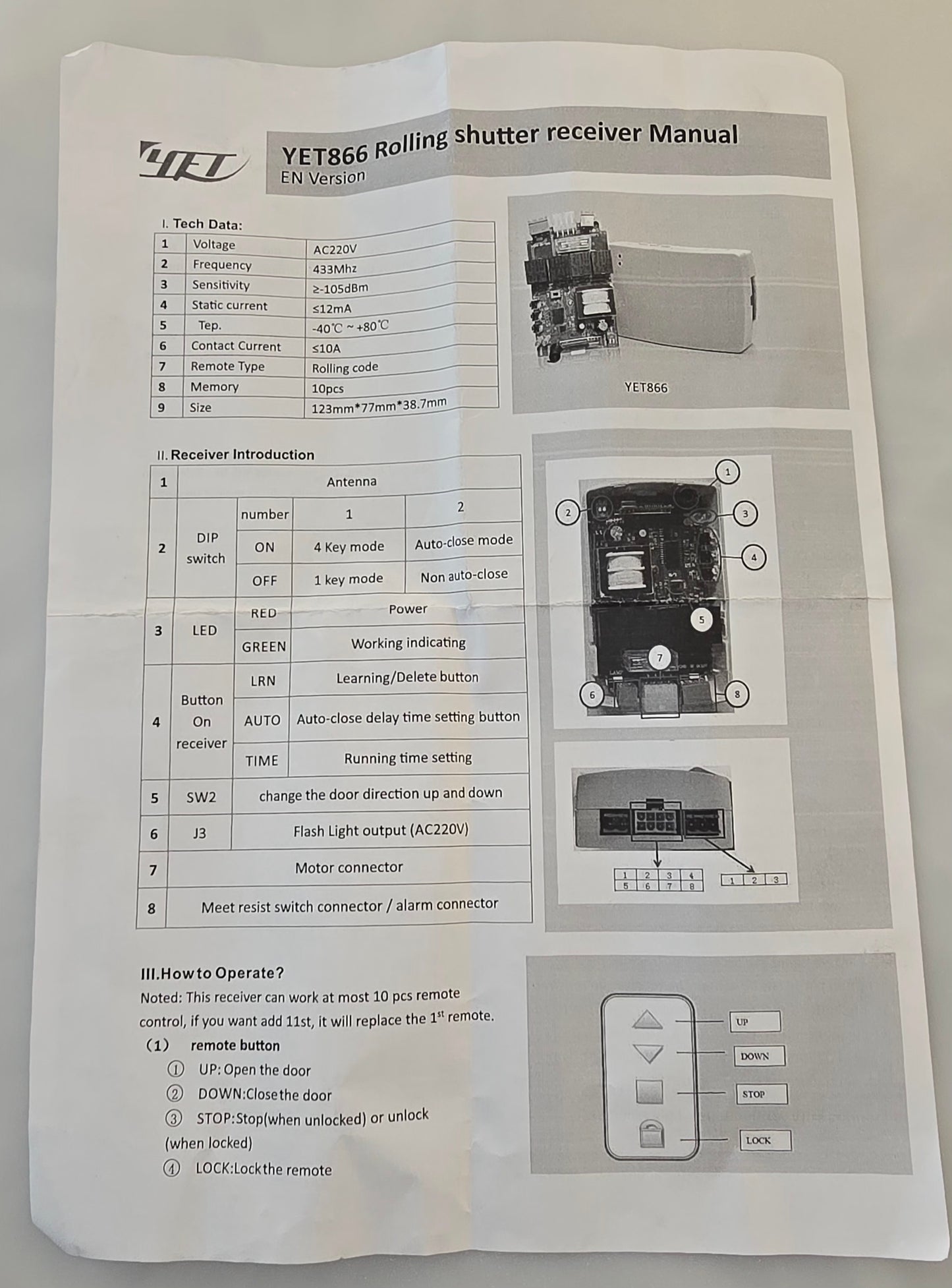 Contrôleur Volet Roulant RF YET866 AVEC 2 TELECOMMANDES