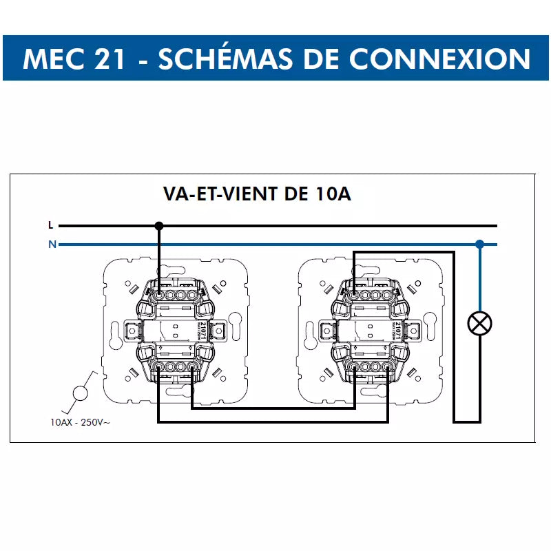 Mécanisme Interrupteur Va-et-Vient 16A MEC21
