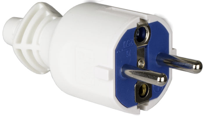 Fiche Mobile 2P+T (Française), 16A 250V~, Elastomère blanc 706CB SOLERA