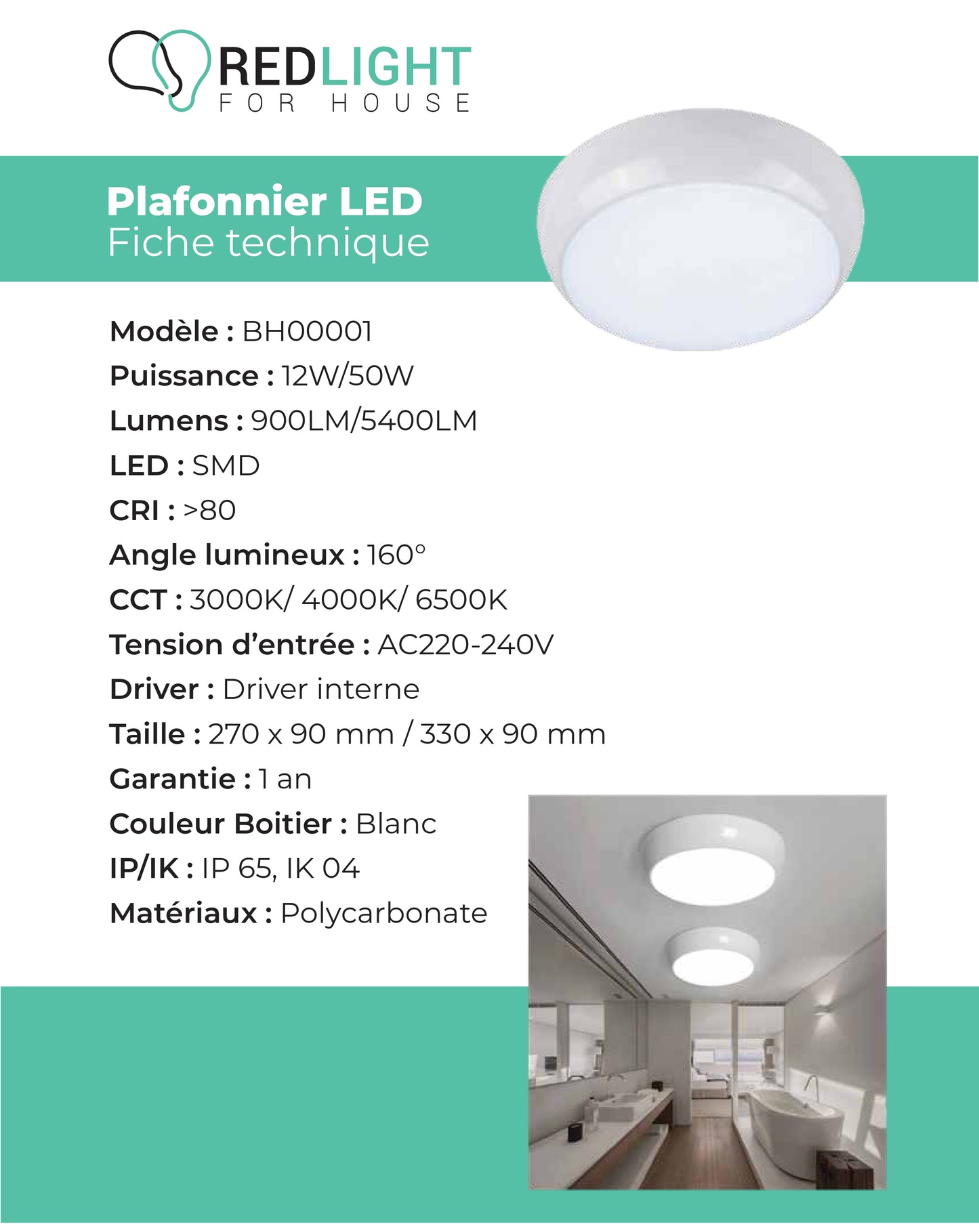 Plafonnier monté LED BH00001