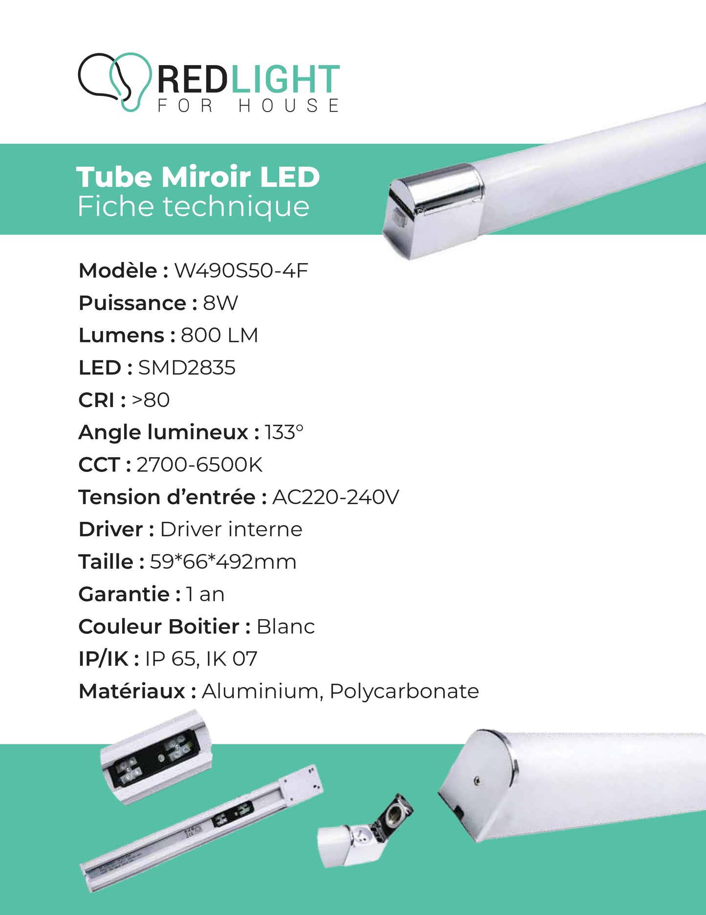 Tube miroir LED W490S50-4F