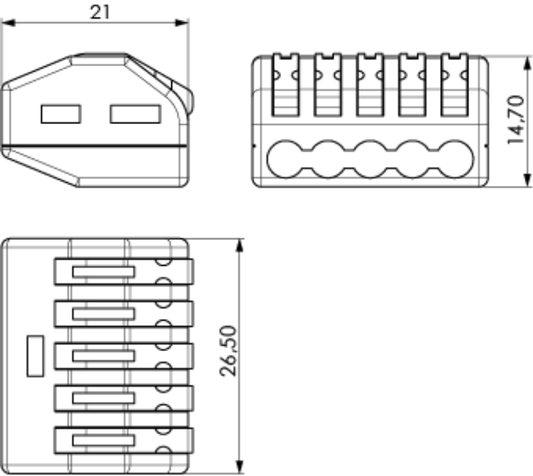 Bloc de 5 bornes. 5 entrées pour câble rigide 4 mm² / flexible 2,5 mm² CLE54 SOLERA