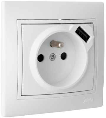 Prise 2P+T Blanc 16A 250V~ + USB 2,1A 5V ERP60FUSB Solera