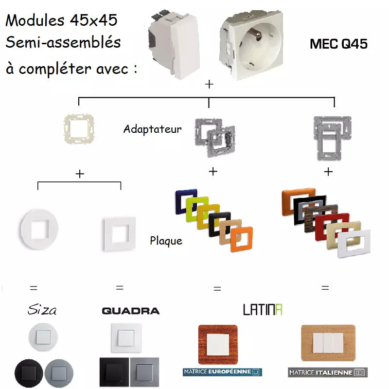 Prise Française inclinée à 45º avec Protection 45112 SRB QUADRO45 EFAPEL