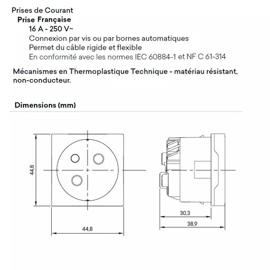 Prise Française inclinée à 45º avec Protection 45112 SRB QUADRO45 EFAPEL