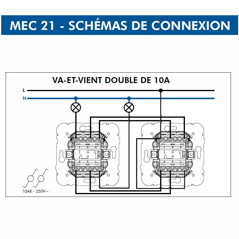 Mécanisme Interrupteur Double Va-et-Vient MEC21