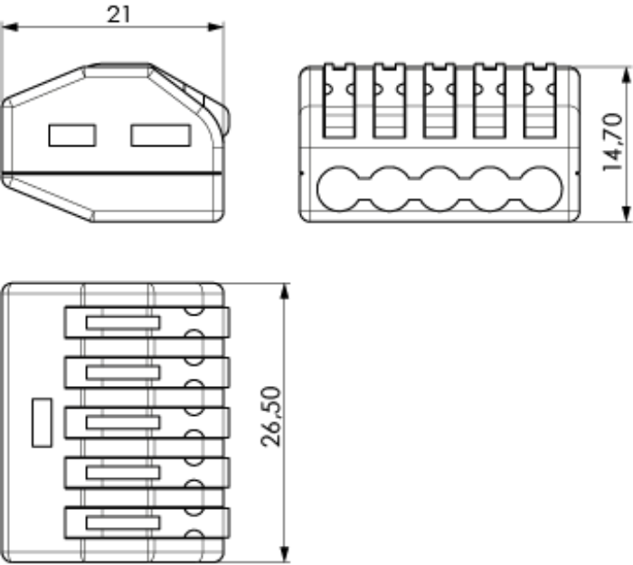 Bloc de 5 bornes. 5 entrées pour câble rigide 4 mm² / flexible 2,5 mm² CLE54 SOLERA