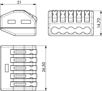 Bloc de 5 bornes. 5 entrées pour câble rigide 4 mm² / flexible 2,5 mm² CLE54 SOLERA